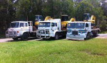 All excavators are on the back of their own flat bed truck.<br />
Equipped with augers, rock breakers, rock grabs, rippers & all buckets necessary to carry out jobs such as.<br />
Piers, footings, retaining wall holes, plumbing drains, etc.